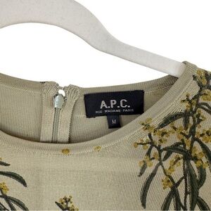A.P.C. ✘ Allover Botanical Floral Long Sleeve Crewneck Sheer Pullover Top, Green